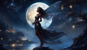 Stunning Black female fairy in moonlight