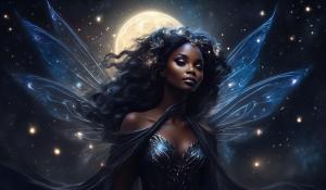 Stunning Black female fairy in moonlight