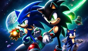 Shadow the hedgehog and sonic the hedgehog holding the master emerald in space