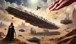 Please create me an image using political symbolism comparing the United States with the Empire from Star Wars in how they are imperialist and oppressive