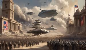 Please create me an image using political symbolism comparing the United States with the Empire from Star Wars in how they are imperialist and oppressive