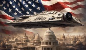 Please create me an image using political symbolism comparing the United States with the Empire from Star Wars in how they are imperialist and oppressive