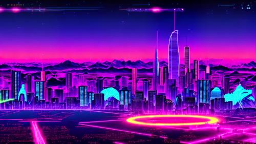 retrowave neon city purple sunset