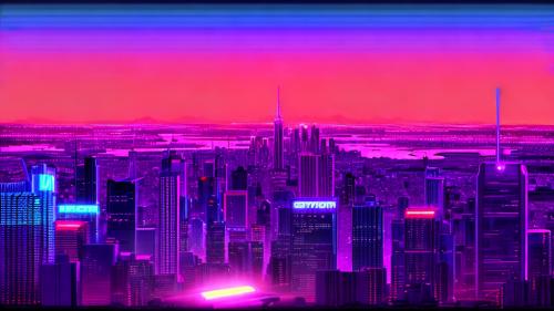 retrowave neon city purple sunset