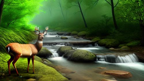 Forest river deer spring realistic