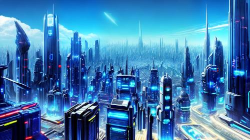 futuristic city daytime blue sky sci-fi