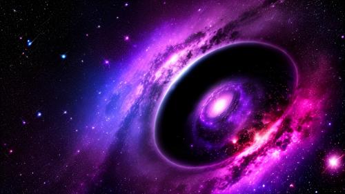 Purple space with a giant black hole in the center