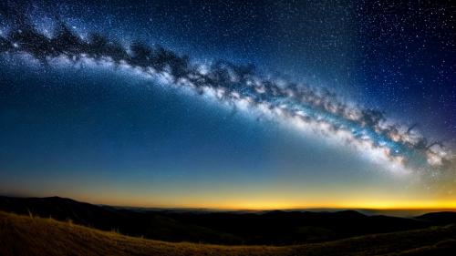 Minimal night landscape starry sky, crescent, hills