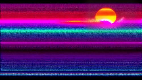 neon retro wave grid with purple sunset