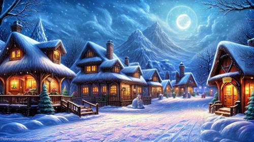 snowy winter village fantasy art