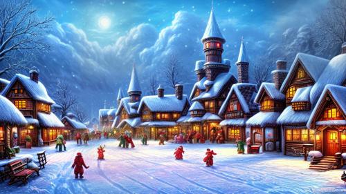 snowy winter village fantasy art