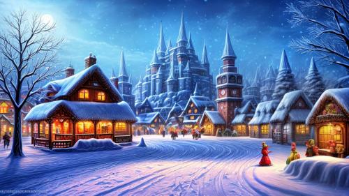 snowy winter village fantasy art