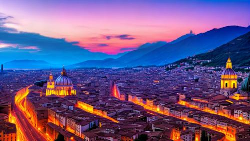 purple sunset above an Italian city