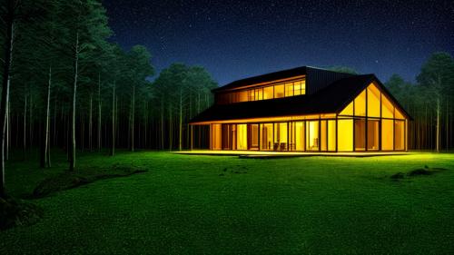 minimal forest house surreal night