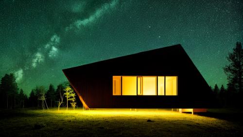 minimal forest house surreal night