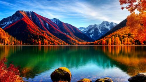 beautiful autumn mountain lake forest