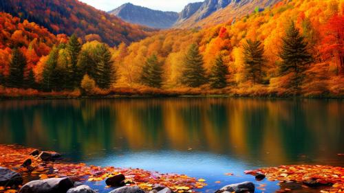 beautiful autumn mountain lake forest