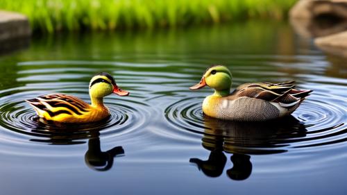 Little duck near a beautiful pond.