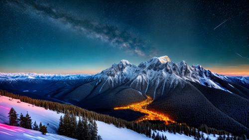 Snowy mountains in the night