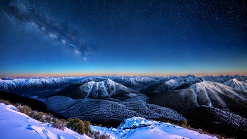 Snowy mountains in the night