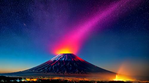 Mount Fuji night eruption