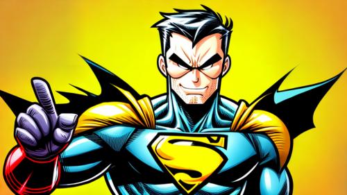 Cartoon superhero on yellow background