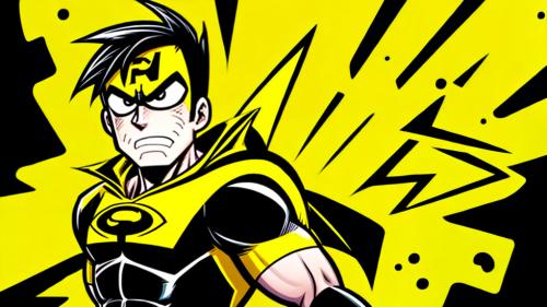 Cartoon superhero on yellow background