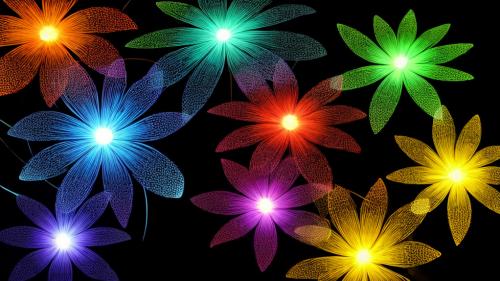 Glowing abstract flowers on black background