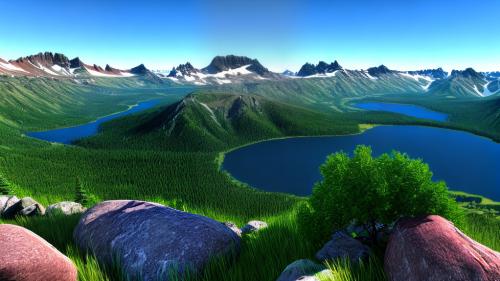 3D CGI landscape rocky mountains and a lake