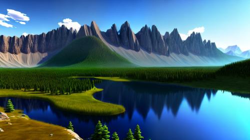 3D CGI landscape rocky mountains and a lake