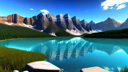 3D CGI landscape rocky mountains and a lake