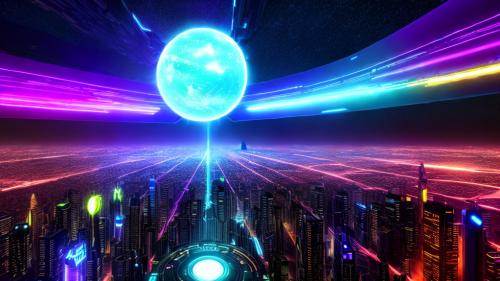 Futuristic metropolis neon digital planet