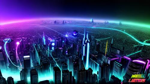 Futuristic metropolis neon digital planet