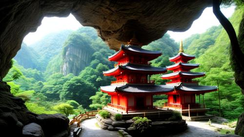 Pagoda in cave fantasy