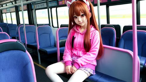 Kawaii anime girl on bus