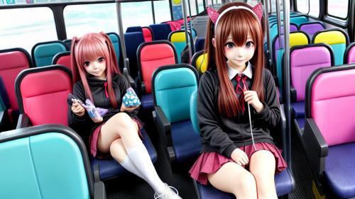 Kawaii anime girl on bus