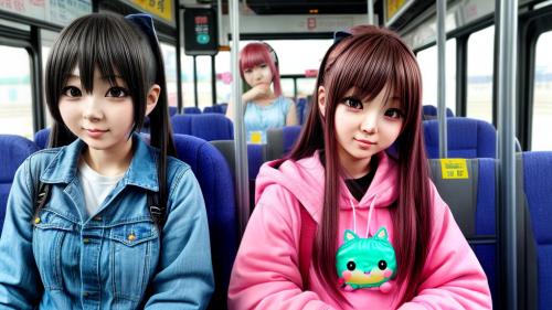 Kawaii anime girl on bus