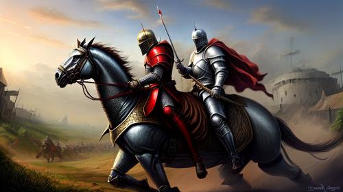 Knight in armor in a battle digital painting