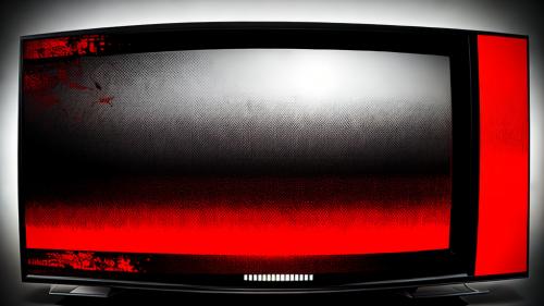 Grey black white red glitch art with an oldschool television