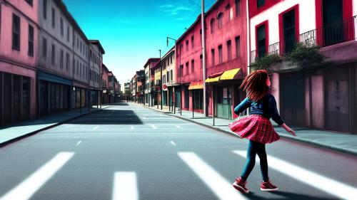 Realistic lone girl dancing in the empty street painting filter