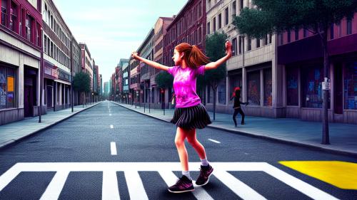 Realistic lone girl dancing in the empty street painting filter