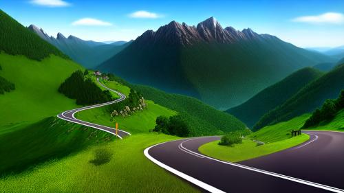 Winding road between the mountains digital art