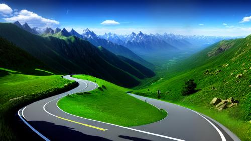 Winding road between the mountains digital art