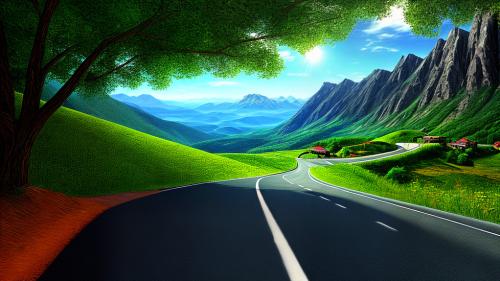 Winding road between the mountains digital art