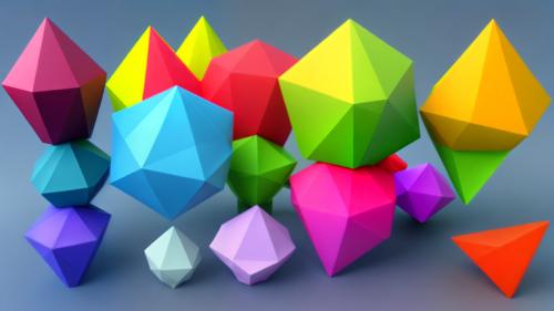 Polygonal 3D geometric shapes multicolor