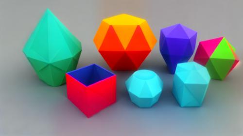 Polygonal 3D geometric shapes multicolor