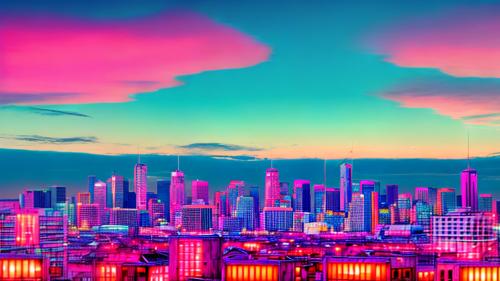 Pink retro city sunset