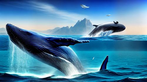 Floating whale surreal landscape art