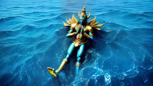 lord Vishnu in deep blue ocean