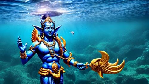 lord Vishnu in deep blue ocean